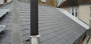 Kingsley roofing of Ferring, Worthing, West Sussex replaced the chimney on this pitched roof.